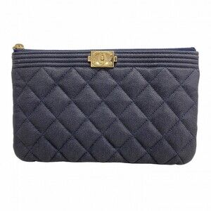 CHANEL Blue Caviar Leather Pouch
